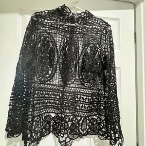 Black Lace High Neck Blouse from Torrid new